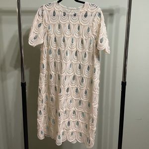 Textured Fancy Sheer Peacock Dress Cream and Turquoise, Custom Made